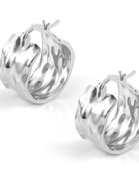 Silver Earrings Hammered Small Chunky Hoop Earrings for Women